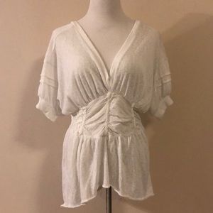 Free People white cutout lace cinched top